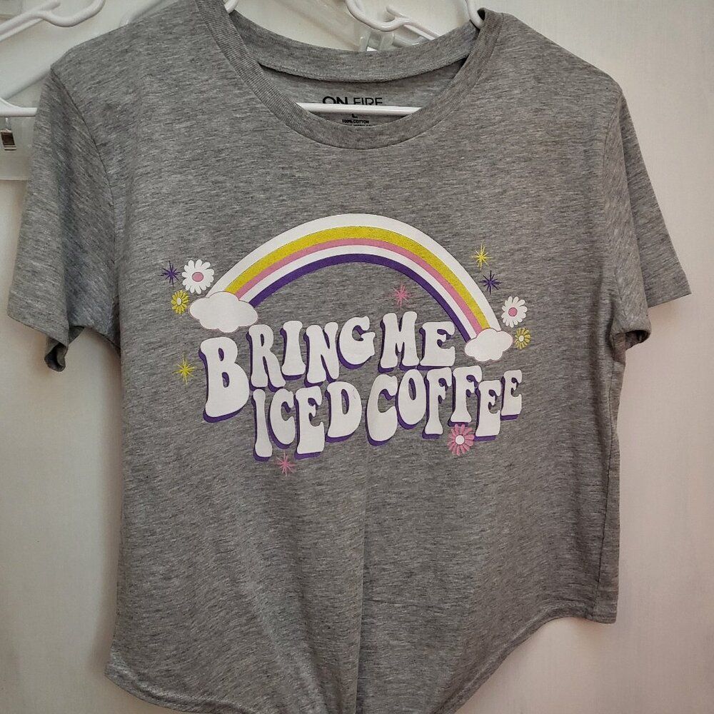 On Fire "Bring Me Iced Coffee" Rainbow Knot T-shirt SZ L